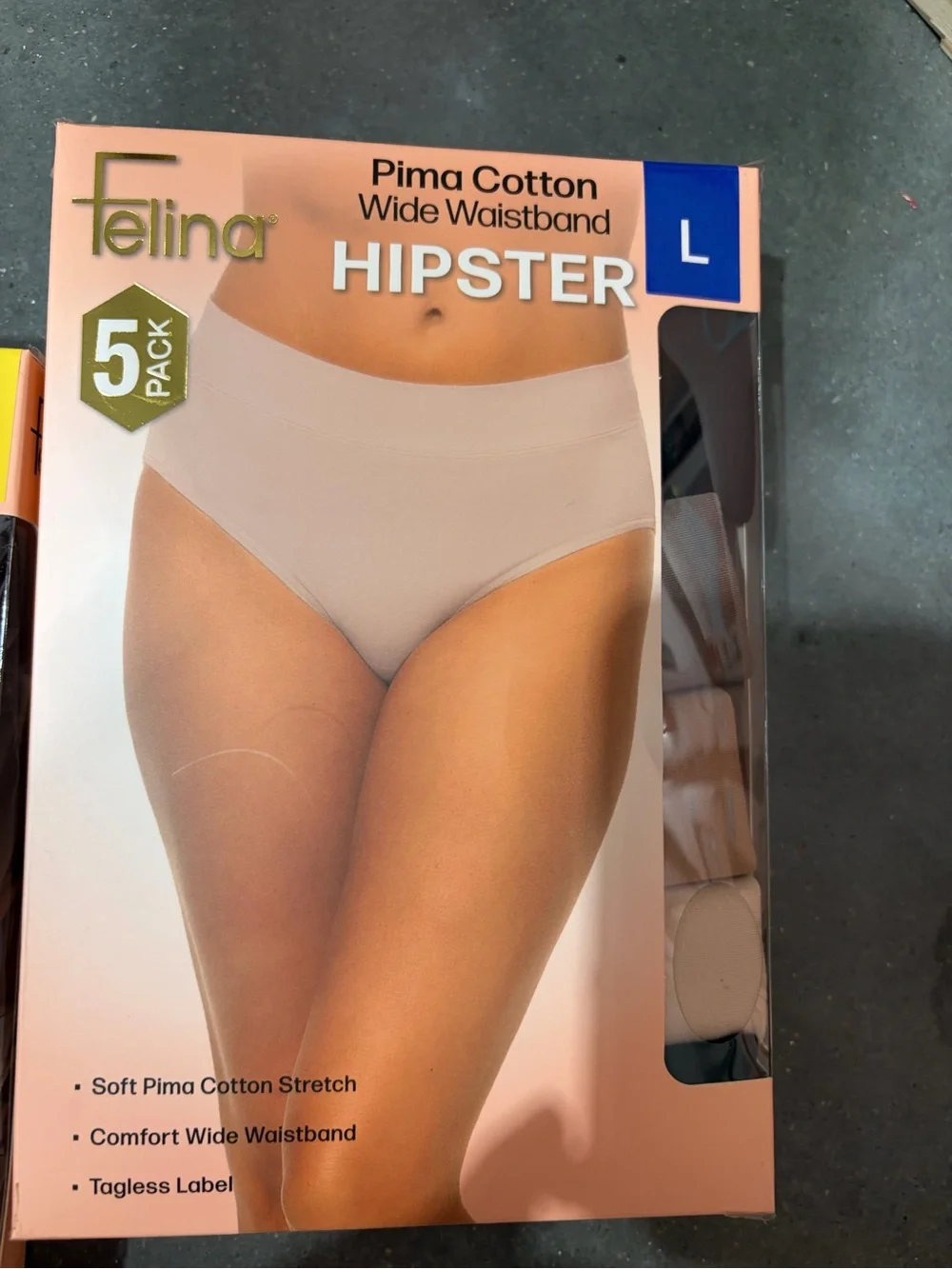 Felina Pima Cotton Hipster - Beige/ black / gray  (5 Pack) new sealed